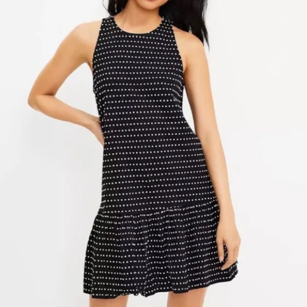 Loft Polkadot Flounce Swing Dress S Retro Chic Pattern Sleeveless Midi Cotton